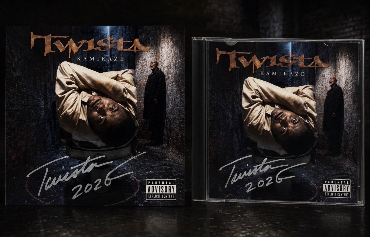 Signed Twista Kamikaze vinyl sleeve and compact disc jewel case shown together